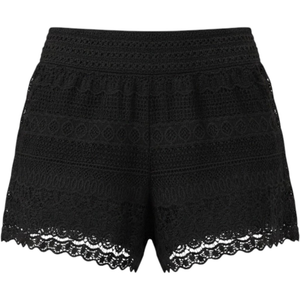 Kathy Black Floral Crochet Lace High Waisted Shorts Scalloped‎ Hem Size Small